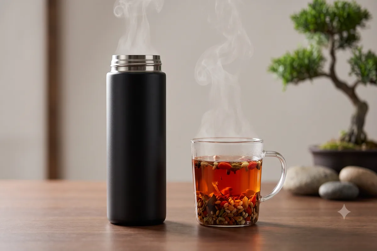 Hãm trà đâu bằng bình giữ nhiệt giữ nước trà ấm nóng thơm phức suốt ngày dài
