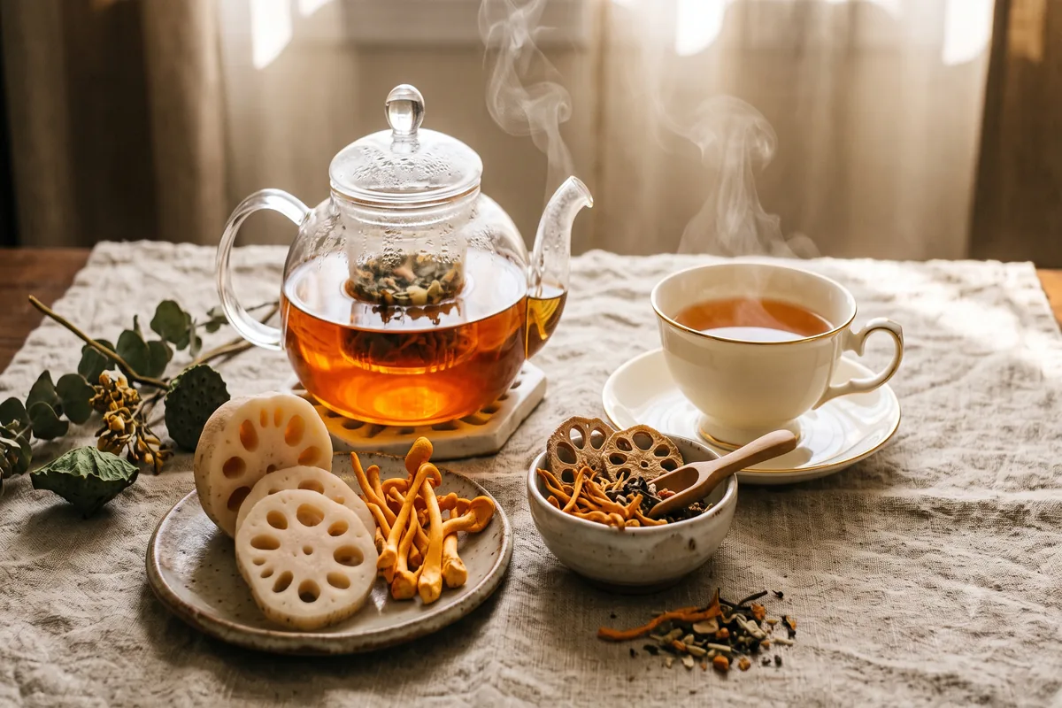 Trà Túi Lọc Củ Sen Đông Trùng Hạ Thảo: Thức Uống Dưỡng Tâm, An Thần & Phục Hồi Giấc Ngủ Tự Nhiên